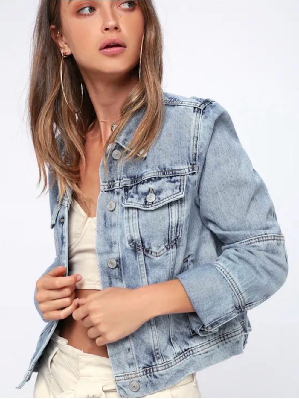 Free People Light Wash Cropped Denim Jacket